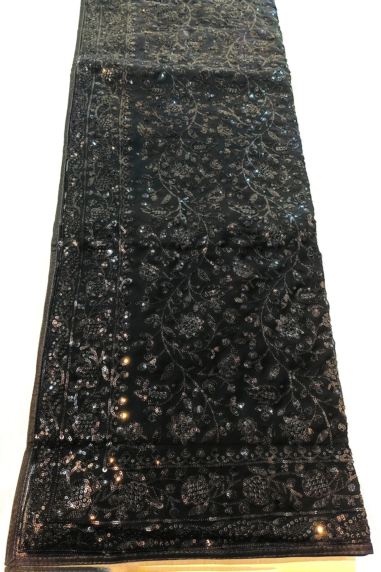 Black Bollywood Style Sequins & Lucknowi Embroidery Work Georgette Saree For Party Wear (D809)