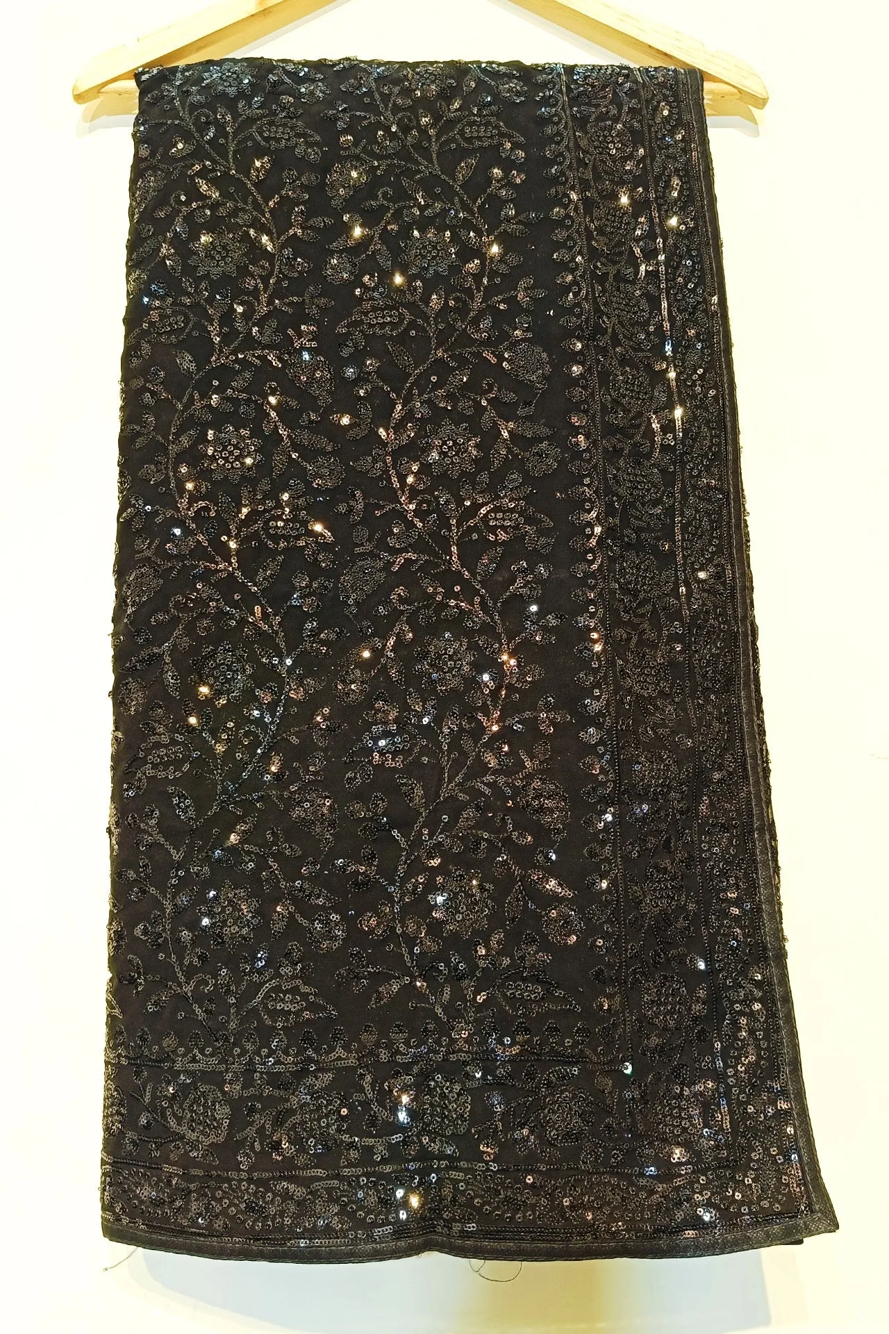 Black Bollywood Style Sequins & Lucknowi Embroidery Work Georgette Saree For Party Wear (D809)