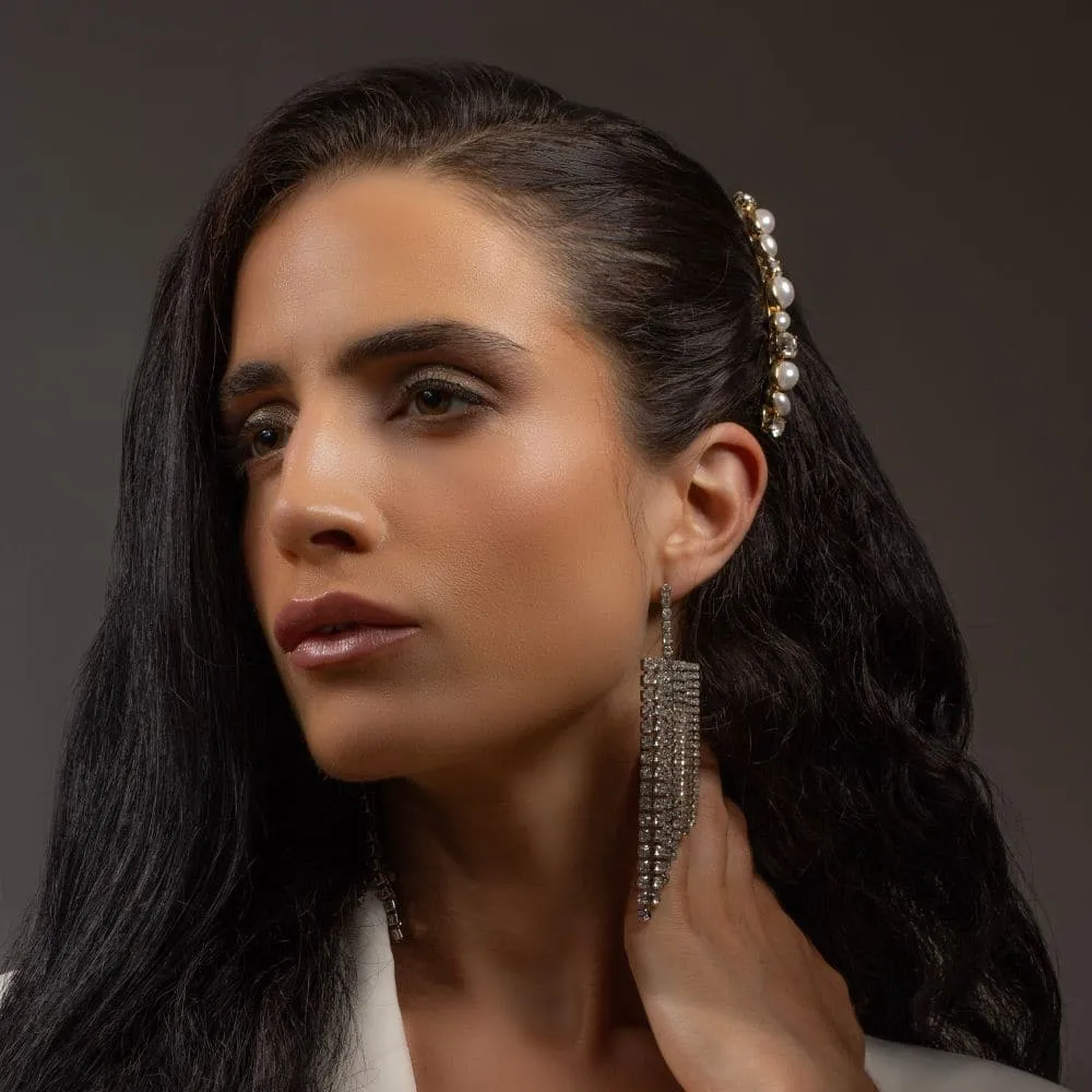 Crystal & Pearl Gold Barrette Clip