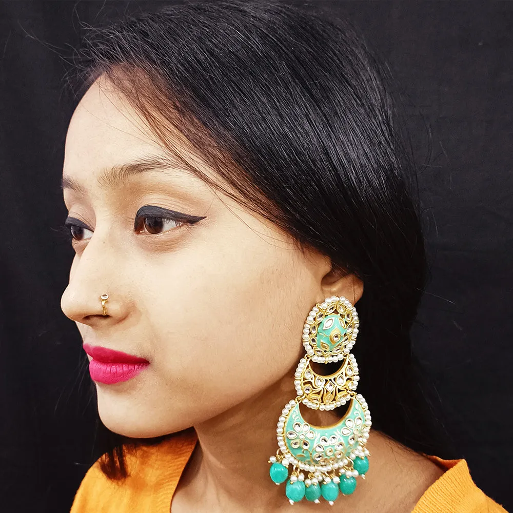Gold Beautifully Enamelled Traditional Earrings (E242)