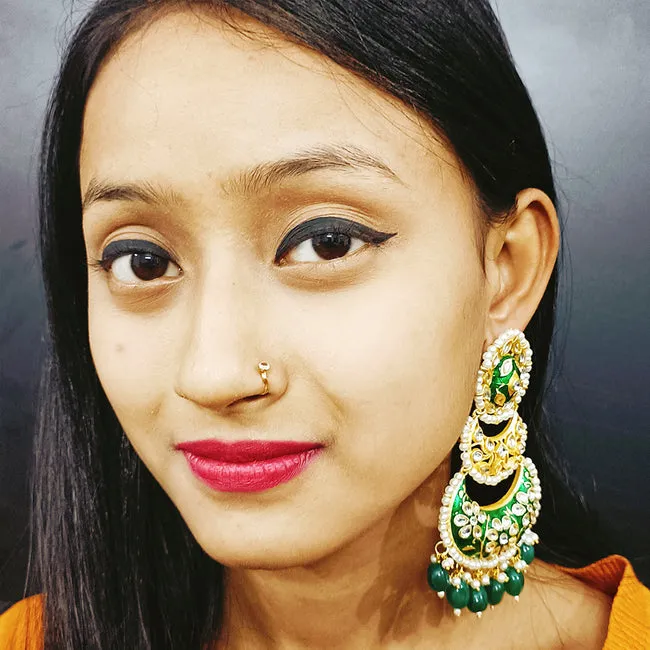 Gold Beautifully Enamelled Traditional Earrings (E242)