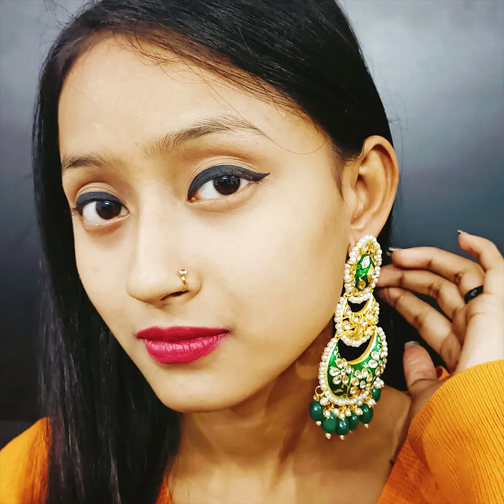 Gold Beautifully Enamelled Traditional Earrings (E242)