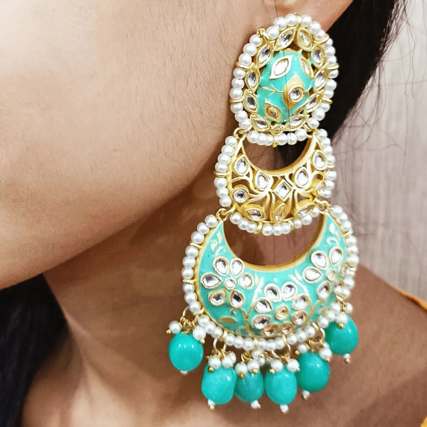 Gold Beautifully Enamelled Traditional Earrings (E242)