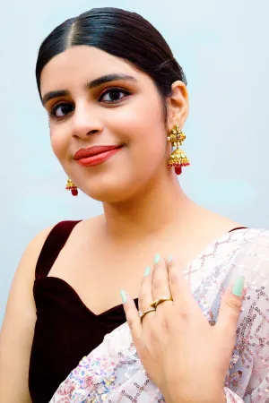 Gold Plated Beautifully Royal Kundan & Ruby Beaded Jhumki Style Earrings (E768)