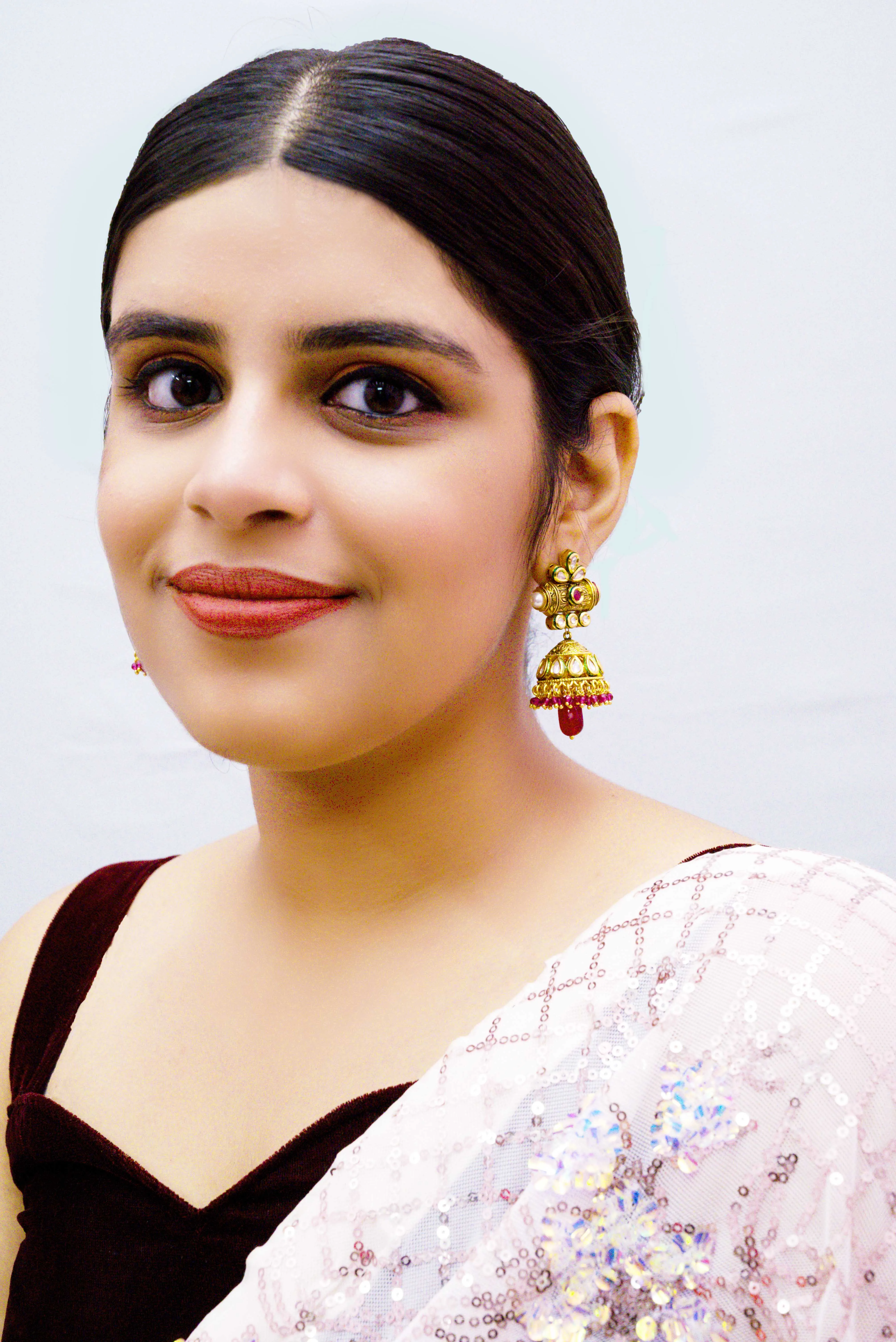 Gold Plated Beautifully Royal Kundan & Ruby Beaded Jhumki Style Earrings (E768)