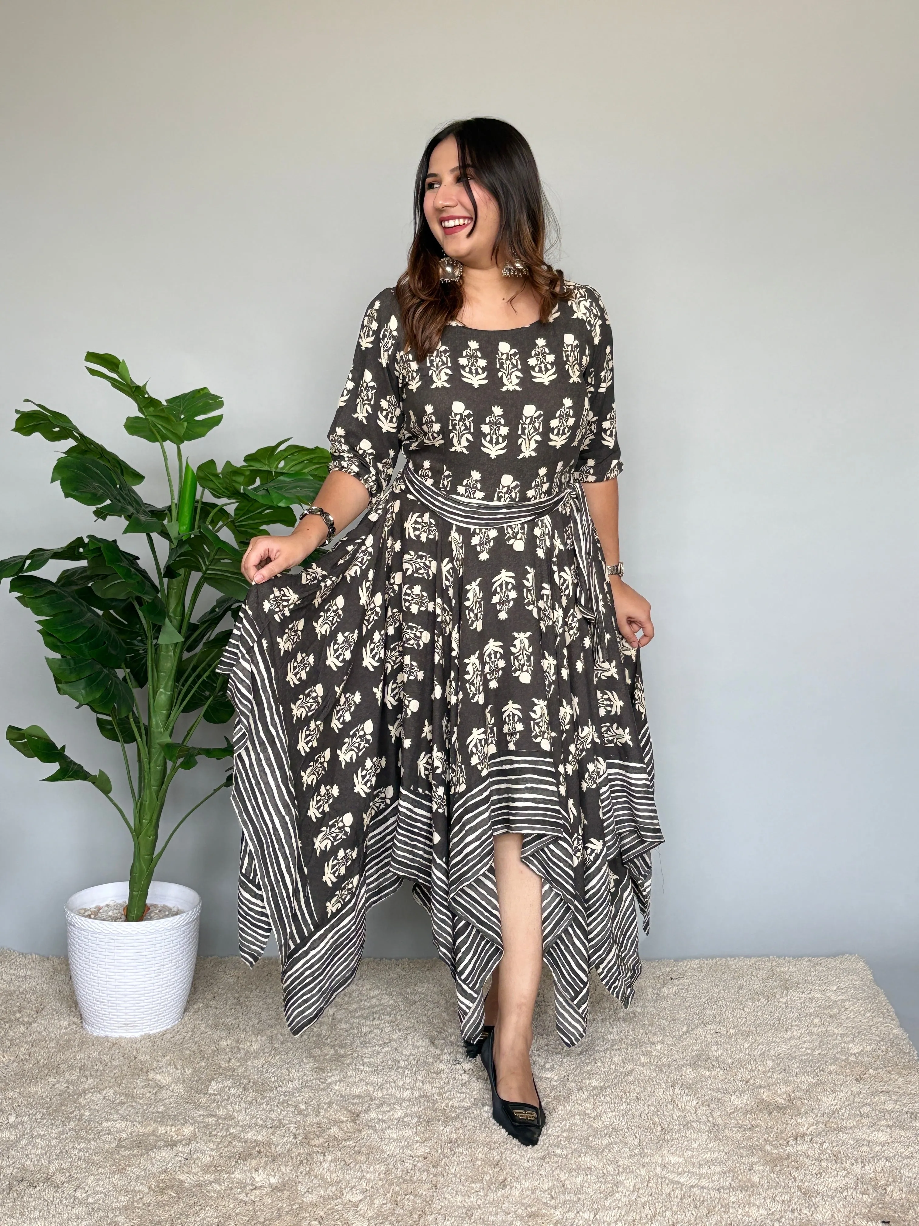 Grey Asymmetrical Midi Dress