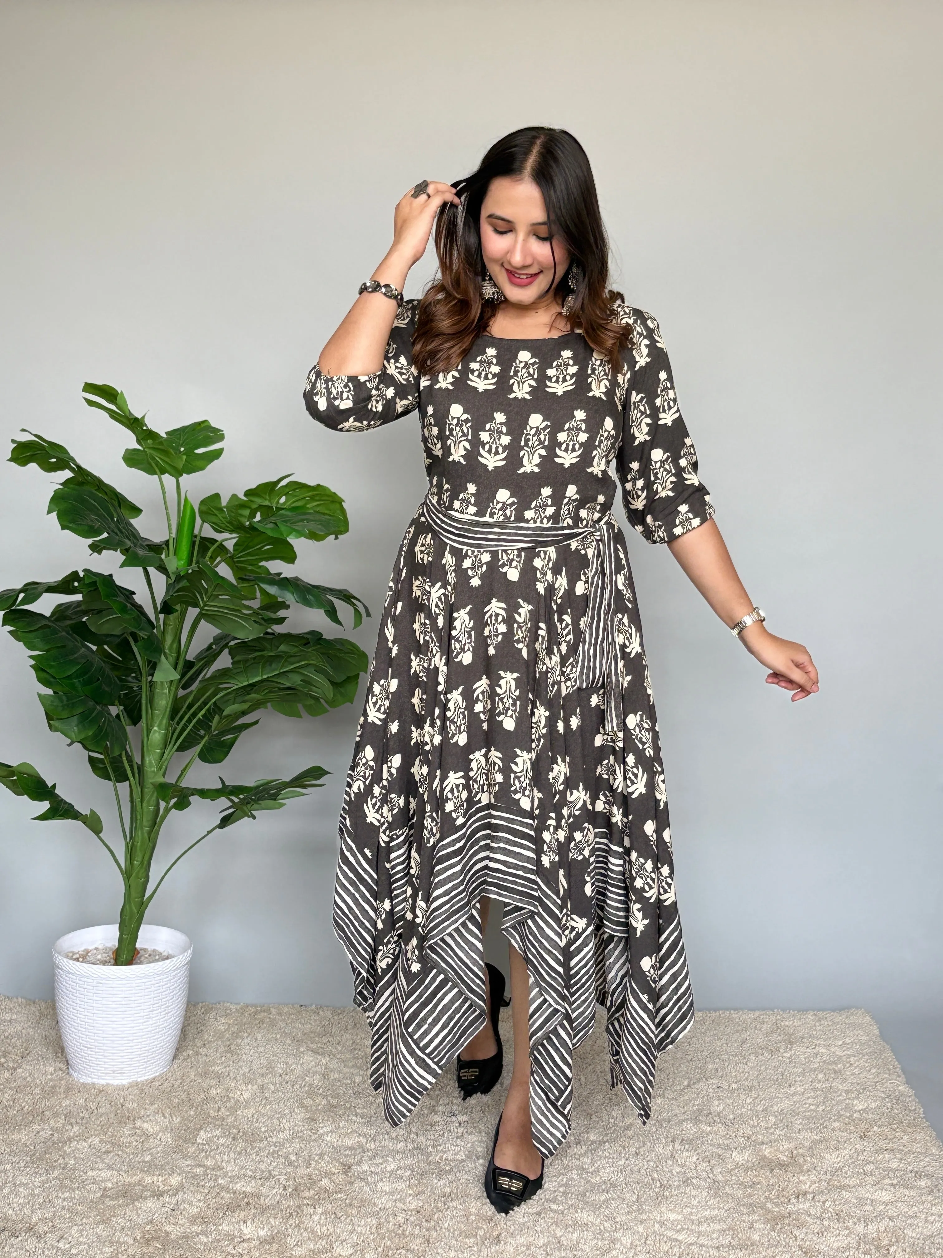 Grey Asymmetrical Midi Dress