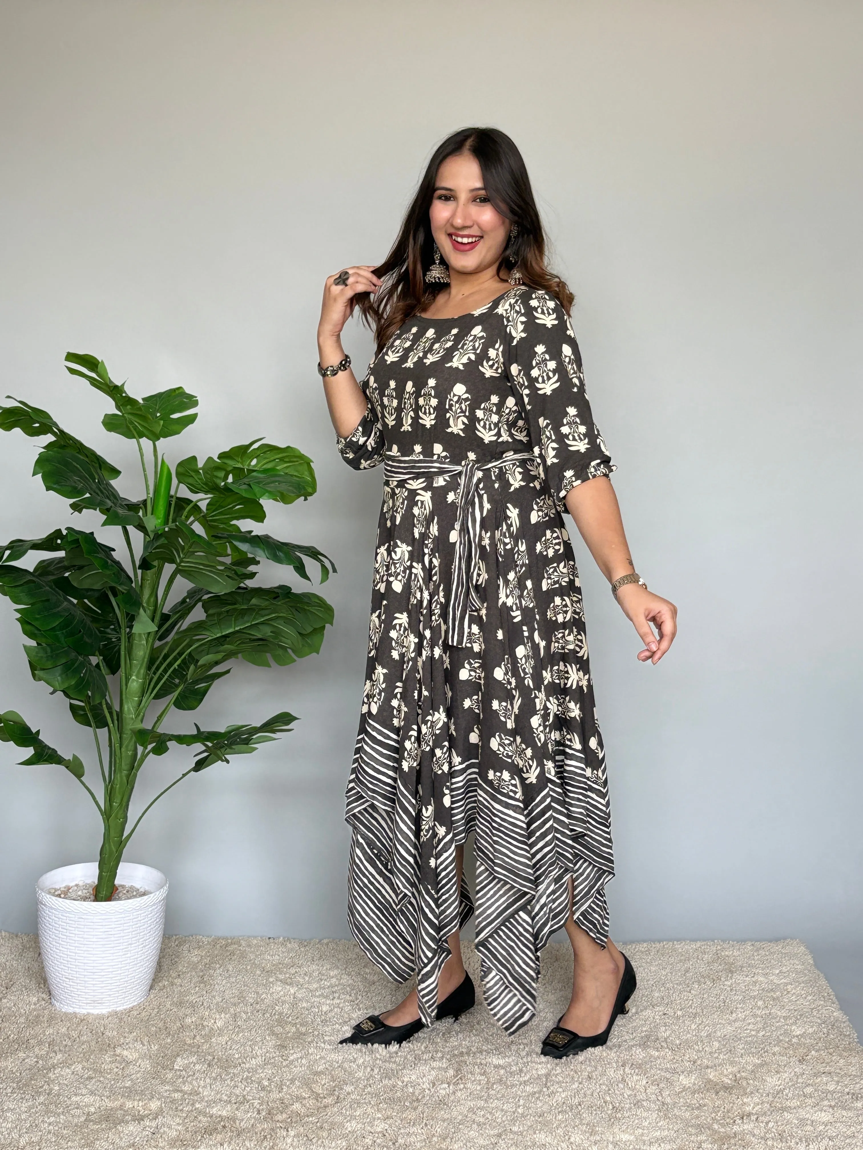 Grey Asymmetrical Midi Dress