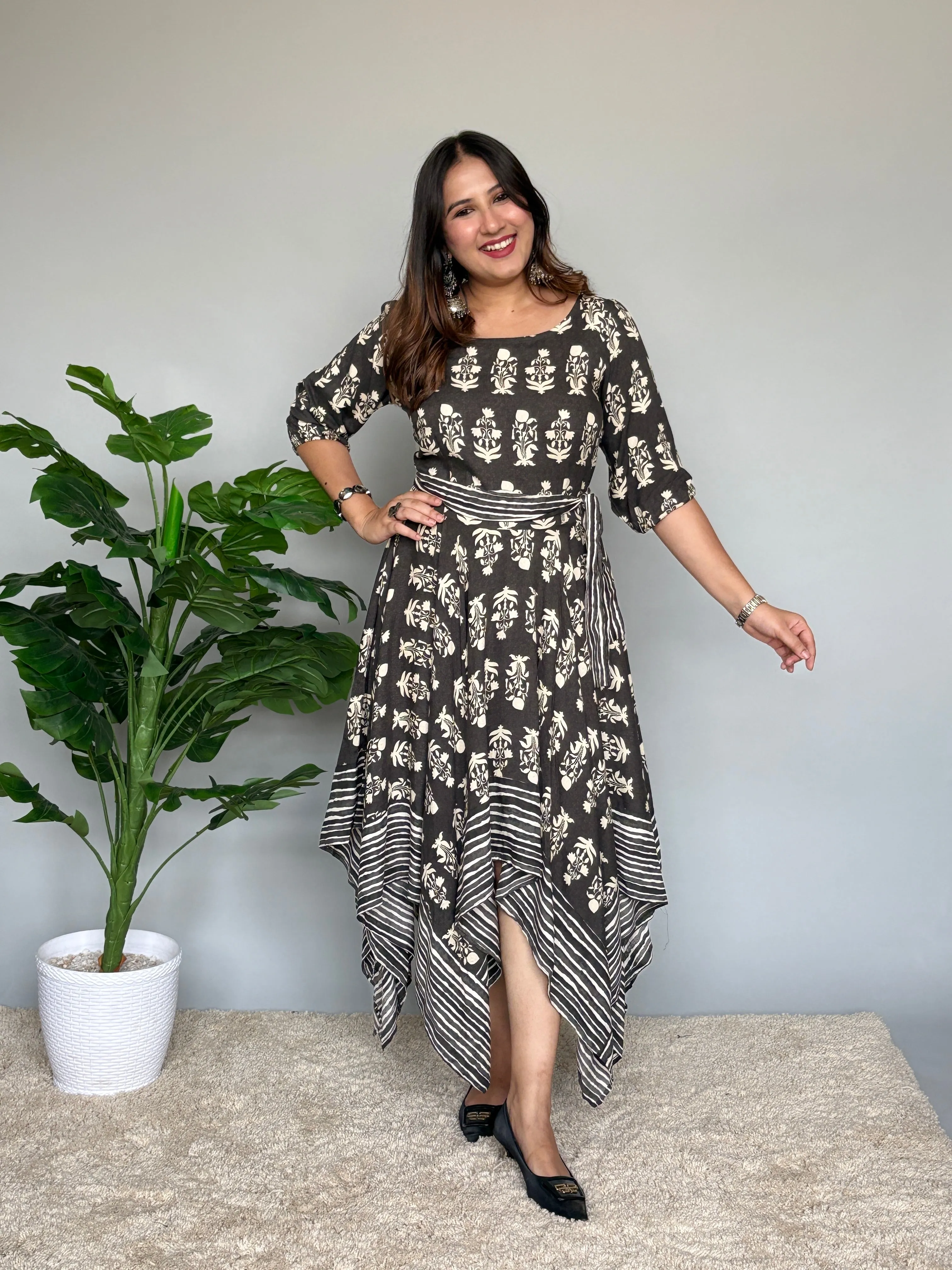 Grey Asymmetrical Midi Dress
