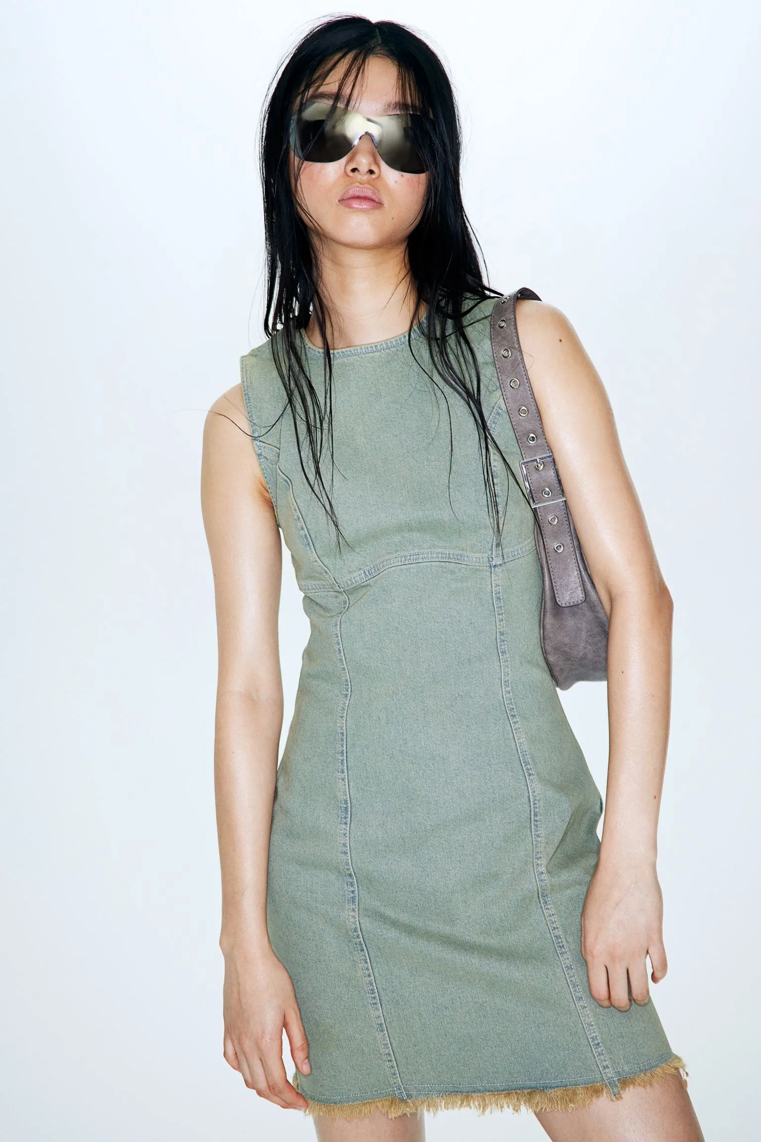 H&M Denim Bodycon dress, yellow-blue