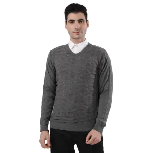 Men Grey Acrylic Wool Blend Full Sleeve V Neck Collar Sweaters