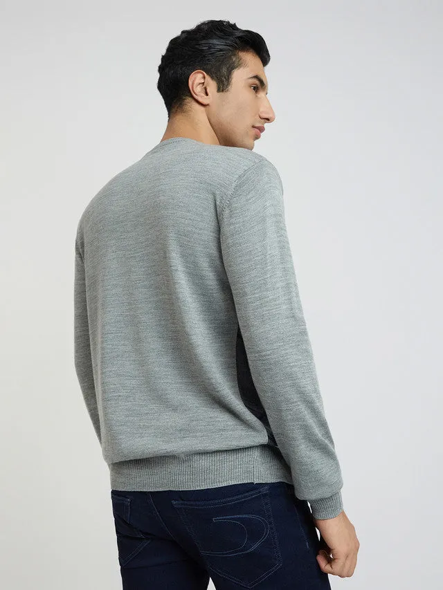 Men Grey Argyle Acrylic Wool Blend Round Collar Sweaters