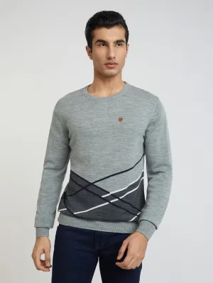 Men Grey Argyle Acrylic Wool Blend Round Collar Sweaters