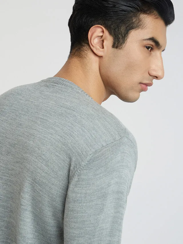 Men Grey Argyle Acrylic Wool Blend Round Collar Sweaters