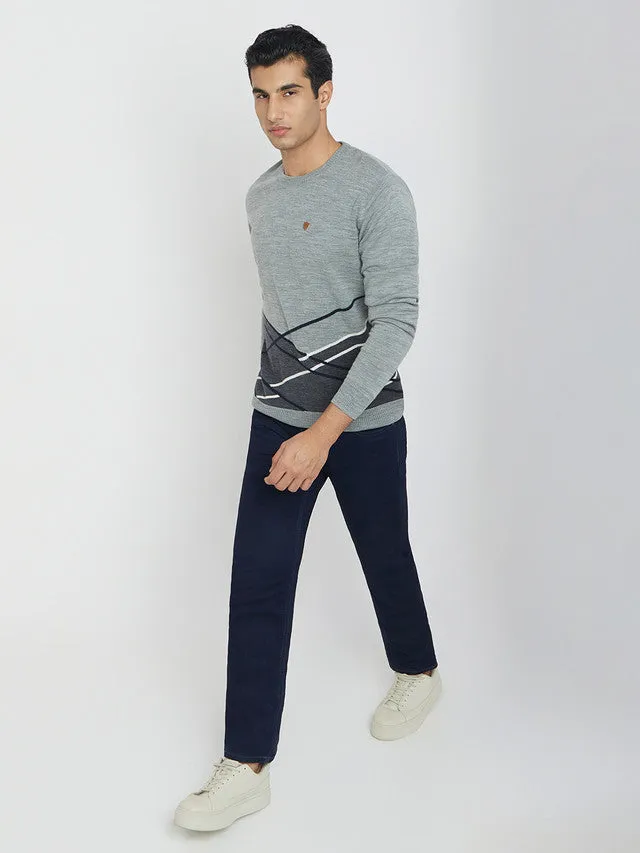 Men Grey Argyle Acrylic Wool Blend Round Collar Sweaters