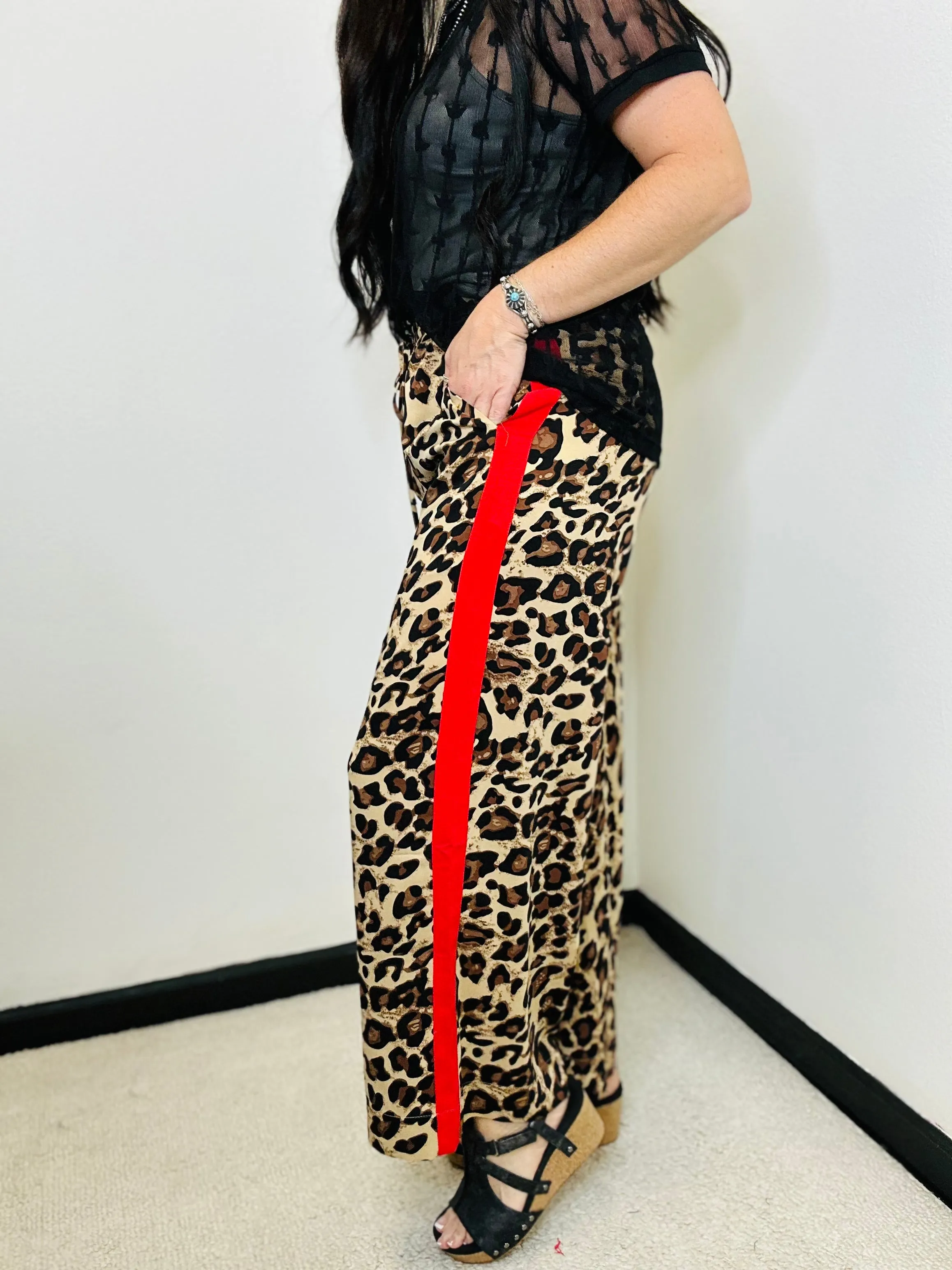 Rhett Red Stripe Leopard Wide Leg Pants