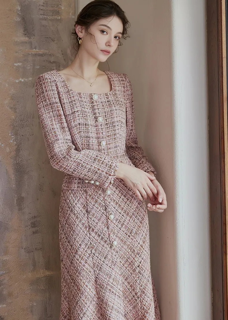 SQUARE TWEED FISHTAIL DRESS