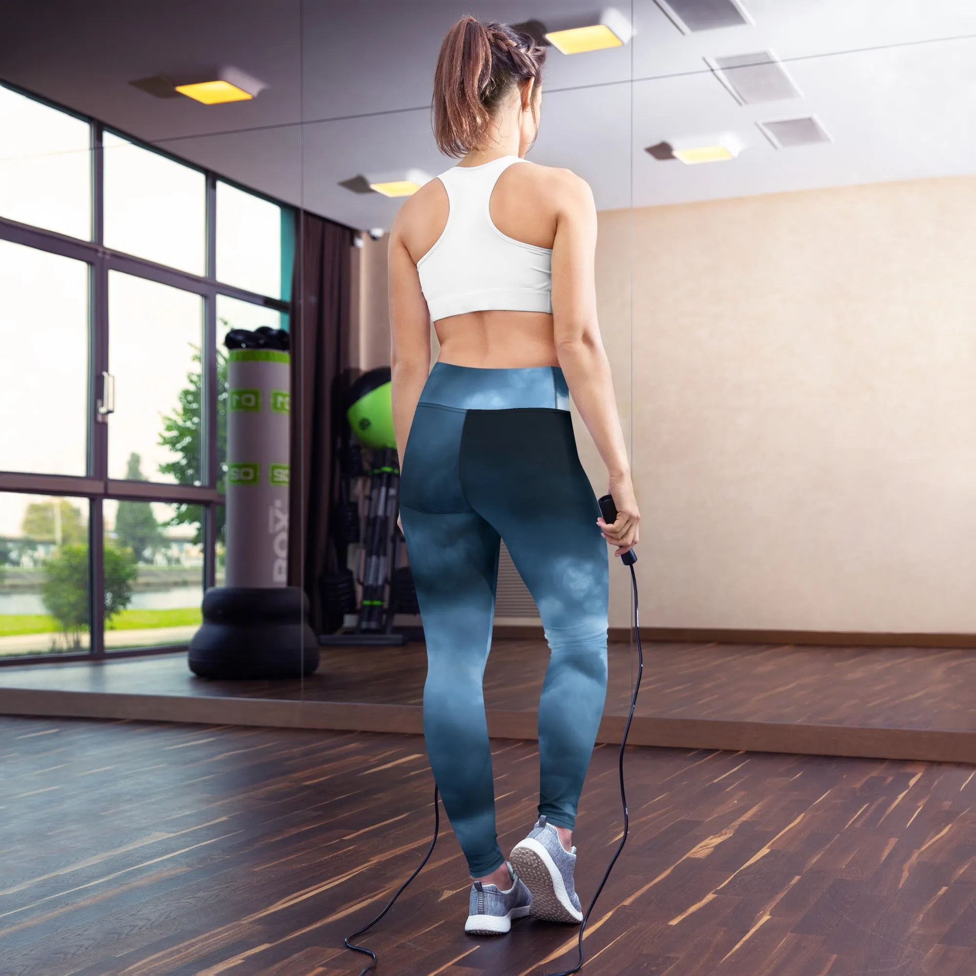 Stormy clouds blue yoga tights / yoga pants for the gym - exercise yoga clothes