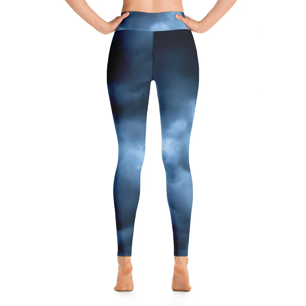 Stormy clouds blue yoga tights / yoga pants for the gym - exercise yoga clothes