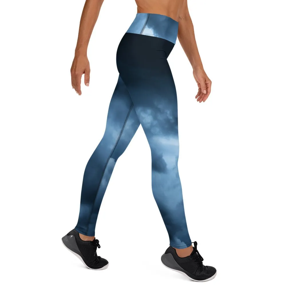 Stormy clouds blue yoga tights / yoga pants for the gym - exercise yoga clothes