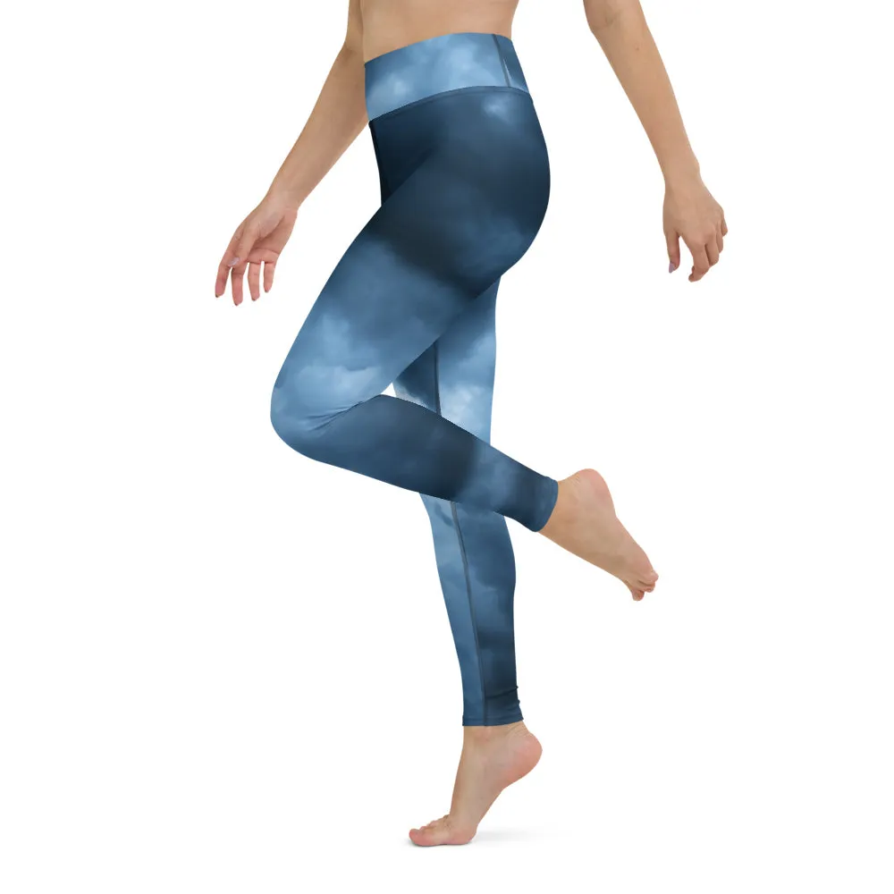 Stormy clouds blue yoga tights / yoga pants for the gym - exercise yoga clothes