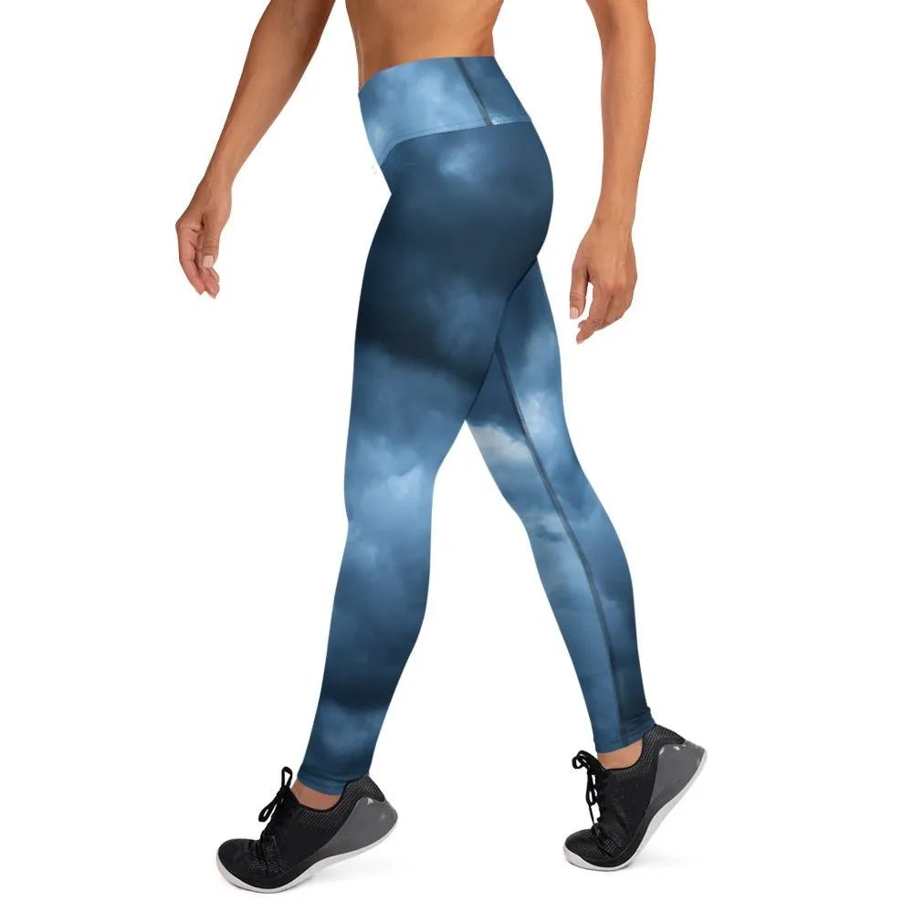 Stormy clouds blue yoga tights / yoga pants for the gym - exercise yoga clothes