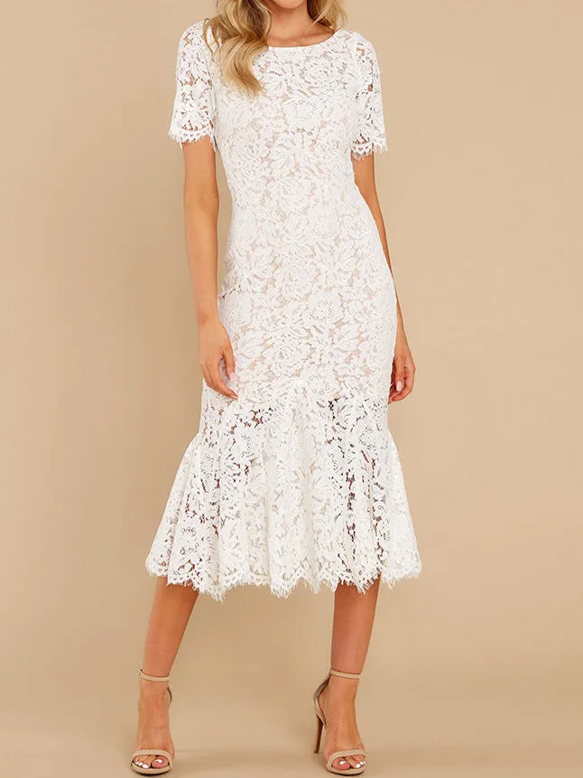 Women's Dresses Lace Backless Short Sleeve Fishtail Dress